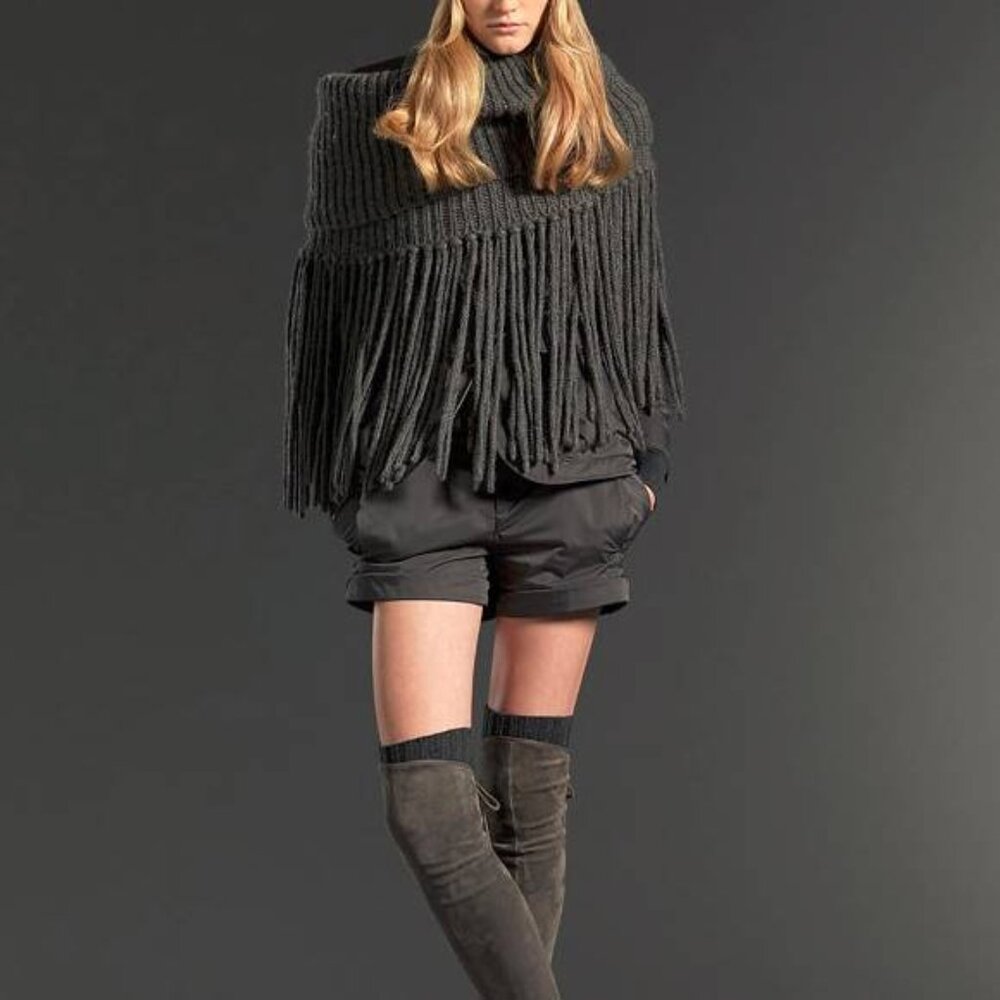 Gucci PF/11 Grey Alpaca Fringe Knit Zip Collar Scarf